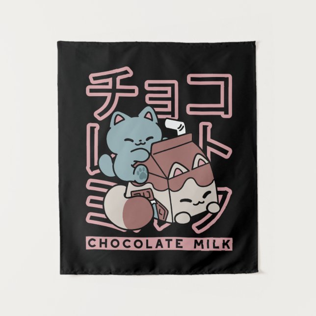 Tapete De Parede Kawaii Cat with Chocolate Milk – Japanese Pop Art  (Frente)