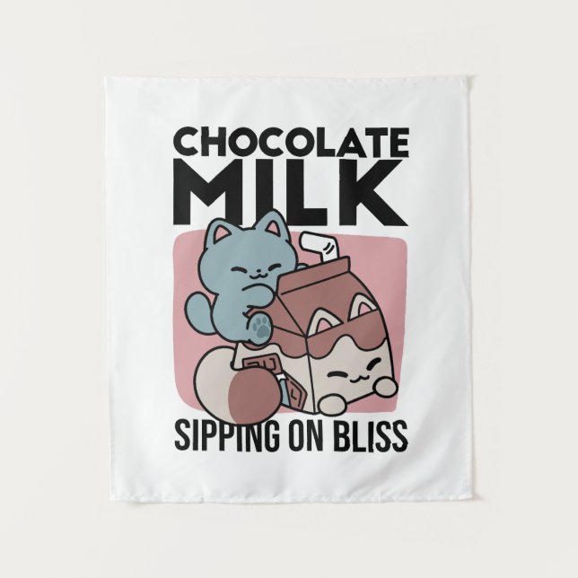 Tapete De Parede Kawaii Chocolate Milk Cat – Cozy Drink & Cuteness  (Frente)