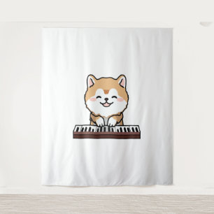 Tapete De Parede Kawaii Cute Dog Tocando Teclado Piano