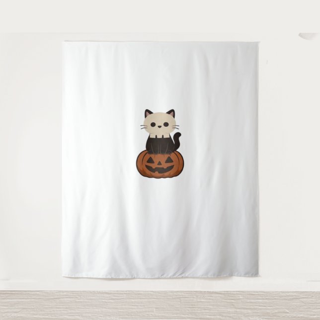 Tapete De Parede Kawaii Halloween Cat e abóbora (Frente)