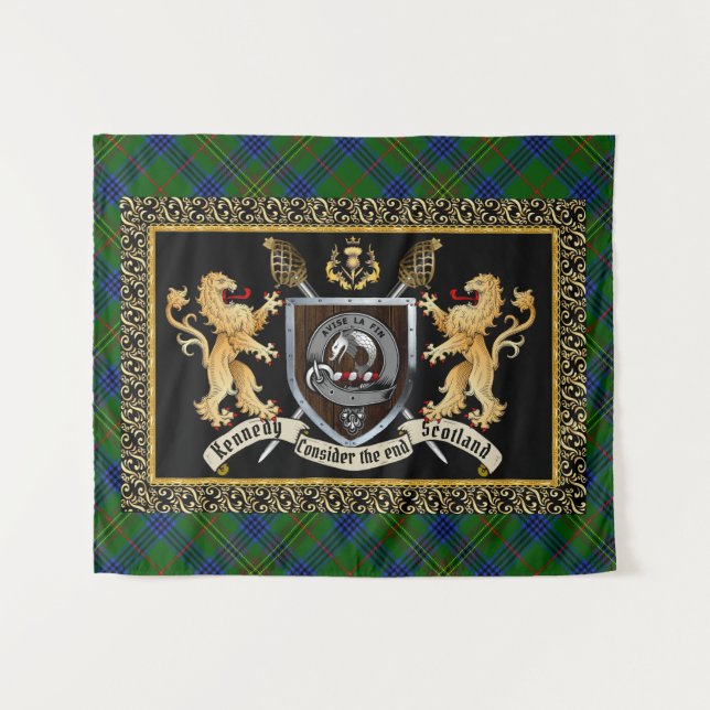 Tapete De Parede Kennedy Clan Crachá & Motto w/Lions (Frente (Horizontal))
