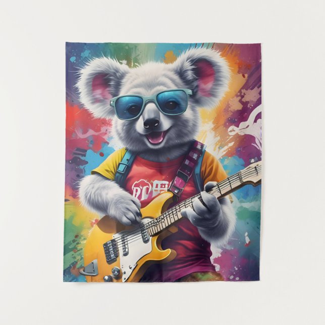 Tapete De Parede Koala tocando violão, grafite rock (Frente)