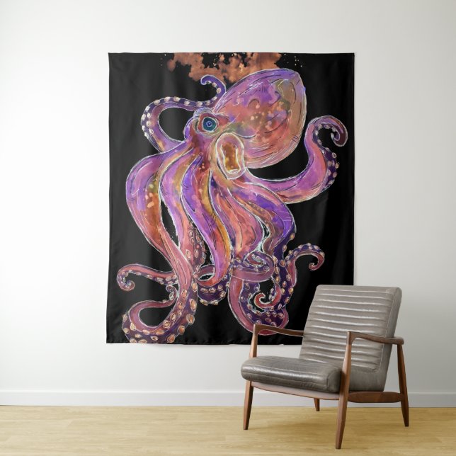 Tapete De Parede Kraken Roxo Psicodélico do Mar Profundo (In Situ)