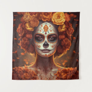 Tapete De Parede La Catrina Marigold Dia de los Muertos Crânio de A