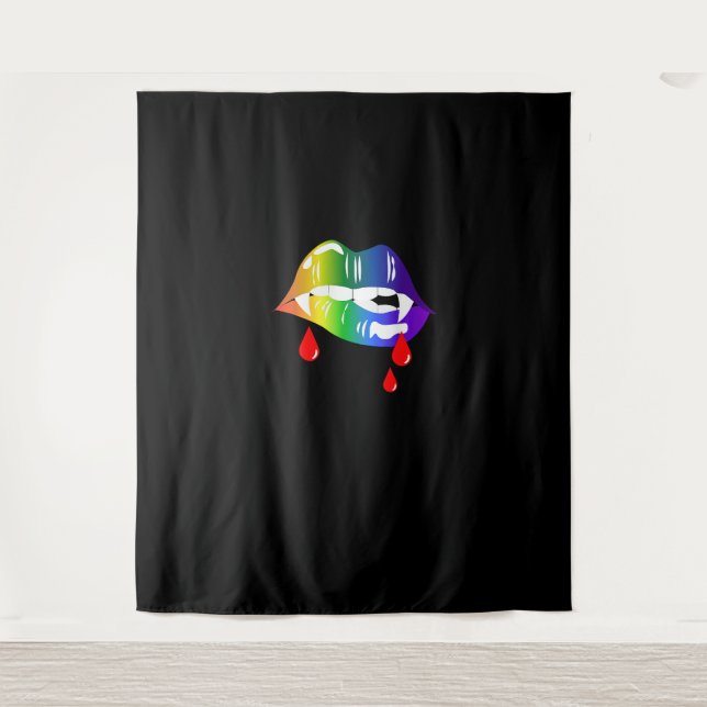 Tapete De Parede Lábios do Rainbow Vampire mordendo - Camisa do Org (Frente)