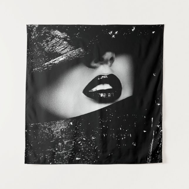 Tapete De Parede Lábios sensuais monocromáticos em quadro negro (Frente)