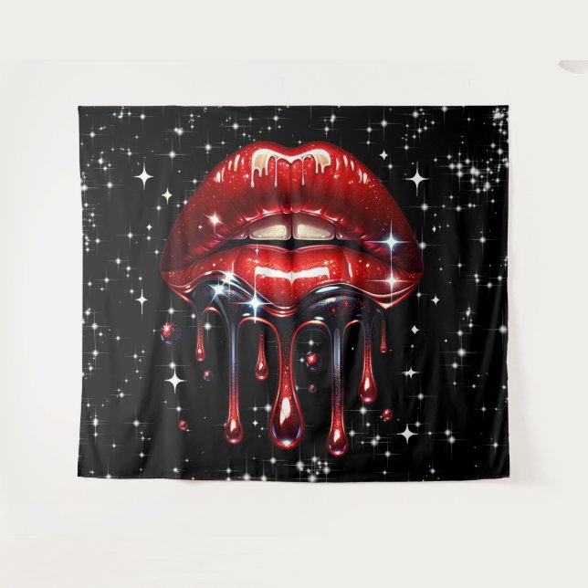 Tapete De Parede Lábios Vermelhos Esgotando Brilho Glamour Faísca (Frente (Horizontal))