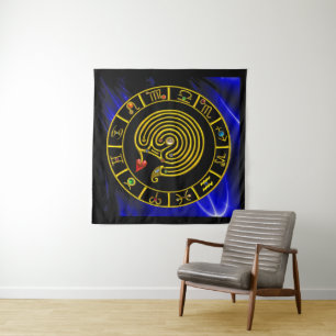 Tapete De Parede LABIRINTO ASTRAL CARTAZ DO ZODIACO ÁUREO Astrologi