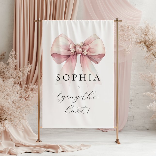 Tapete De Parede Laço Rosa Ela Está Se Casando Chá de Noiva (pink bow shes tying the knot bridal shower tapestry sign)