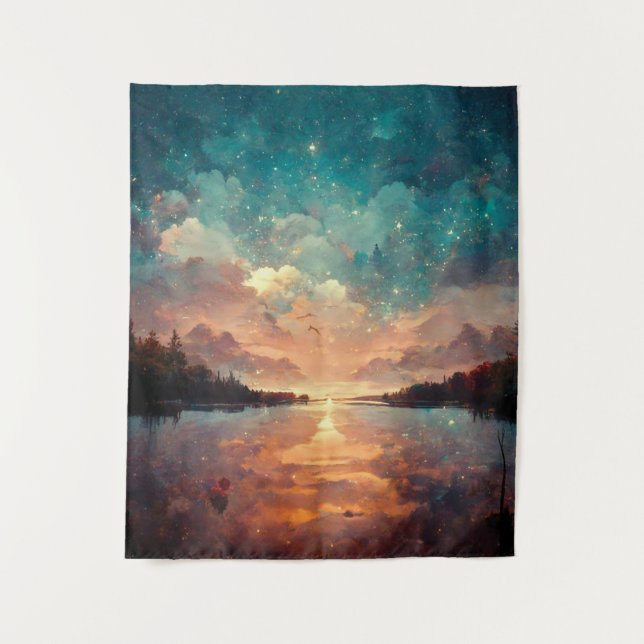 Tapete De Parede Lago Dreamlike E Sunset | Pintura paisagística (Frente)