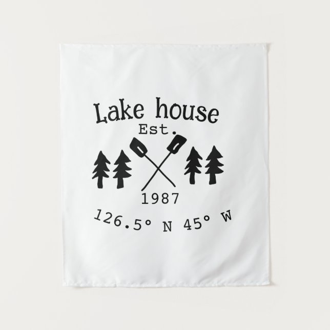 Tapete De Parede Lago House ets. Data ano em que as coordenadas per (Frente)