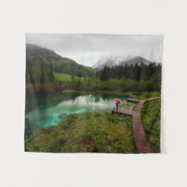 Tapete De Parede Lago verde-guarda-chuva vermelho