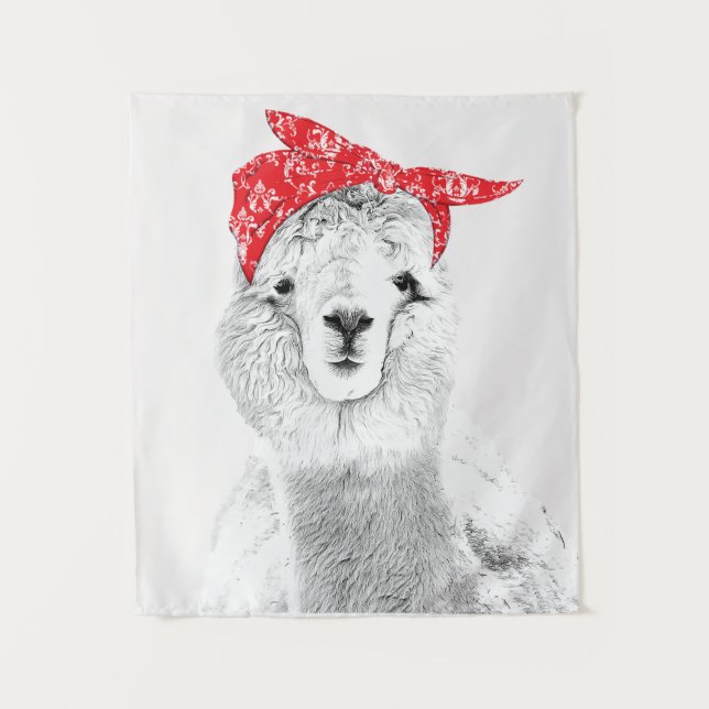 Tapete De Parede Lama Adorável Vestindo uma Bandana Vermelha (Frente)