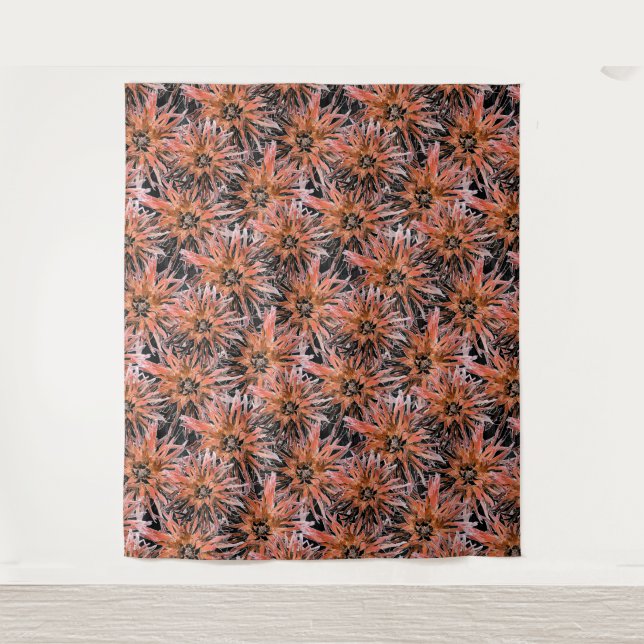 Tapete De Parede Laranja-aquarela e flores marrons. (Frente)