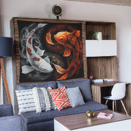 Tapete De Parede Laranja E Branco Sortudo Peixe Koi Arte Japão