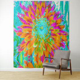 Tapete De Parede Laranja Tropical e Dália Rosa Quente