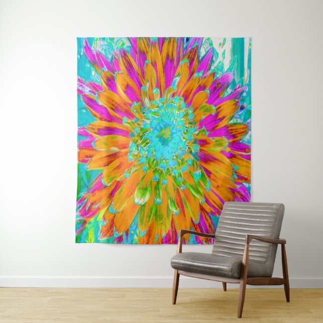 Tapete De Parede Laranja Tropical e Dália Rosa Quente (In Situ)