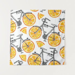 Tapete De Parede Laranjas de Bicicleta: Padrão de Verão de Aquarela