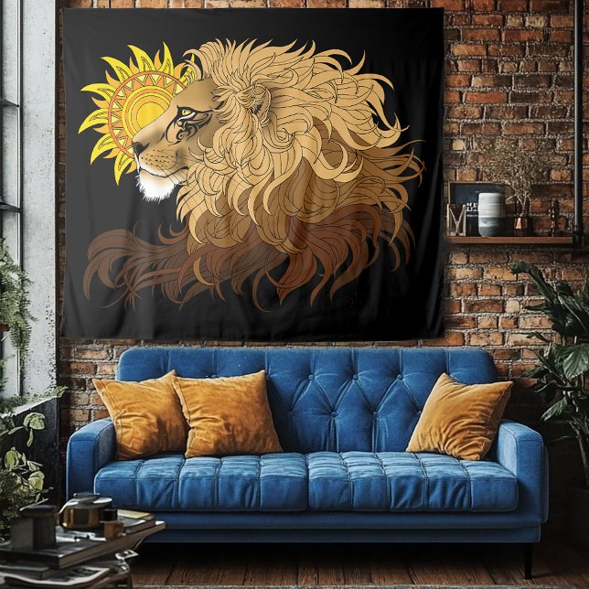 Tapete De Parede Leão Preto Amarelo Mandala Sol (Criador carregado)