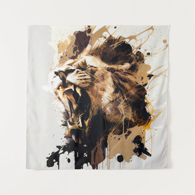 Tapete De Parede Leão Retrato Animal Pintura Vida Selvagem Montanha (Frente)