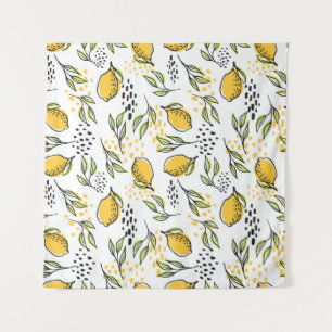 Tapete De Parede Lemon fruits and green branches on the background