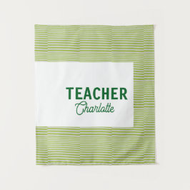 Tapete De Parede Lemon green white stripes teacher professor name c