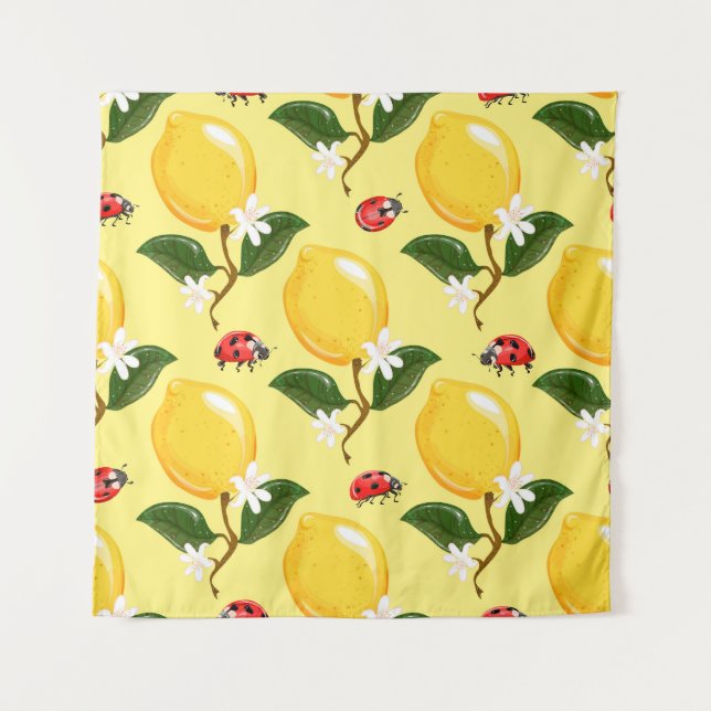 Tapete De Parede Lemon Ladybug: Padrão Amarelo Tropical. (Frente)