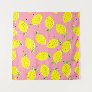 Tapete De Parede Lêmons caóticos cor-de-rosa Polka: Padrão Citrus
