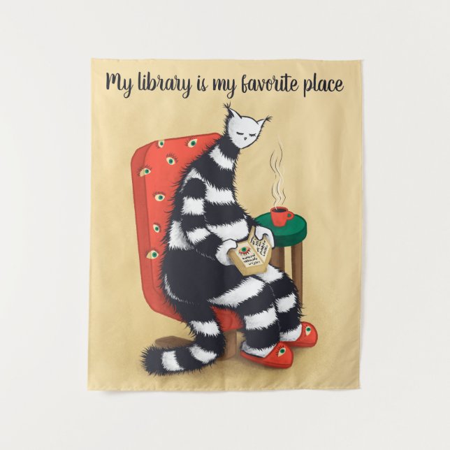 Tapete De Parede Lendo Biblioteca de Diversão de Cat (Frente)