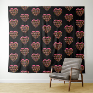 Tapete De Parede Leopard Animal Print Hearts Black Pink 