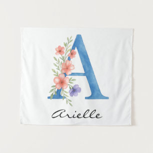 Tapete De Parede Letra floral A personalizada com aquarela monogram