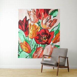 Tapete De Parede Linda Buquê Floral Tulipa Arte Preta