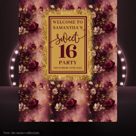 Tapete De Parede Linda e doce 16 Blush Burgundy Dourado Backdrop