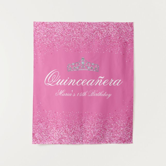 Tapete De Parede Linda Glitter Rosa Quinceanera (Frente)