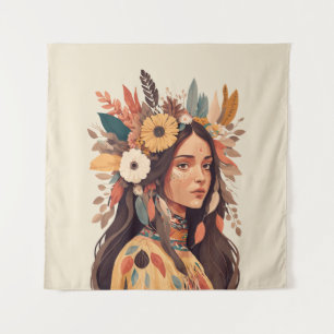 Tapete De Parede Linda Mulher Nativa Americana Pinta