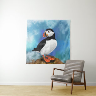 Tapete De Parede Linda pintura de pássaros do Atlântico Puffin, A