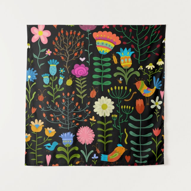 Tapete De Parede Lindas flores desenhadas à mão (Frente)