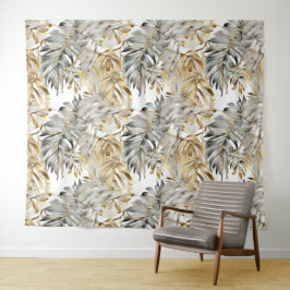 Tapete De Parede Lindas Folhas Douradas de Prata