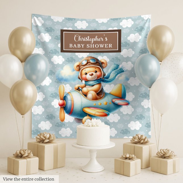 Tapete De Parede Lindo Urso Piloto Festa Personalizada Parede (Lovely Teddy Bear Pilot Personalized Party Wall Tapestry)