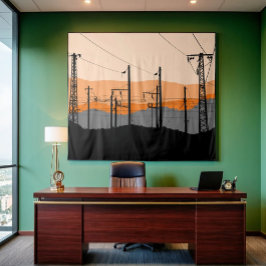 Tapete De Parede Linhas de alimentação industriais com silhueta sol