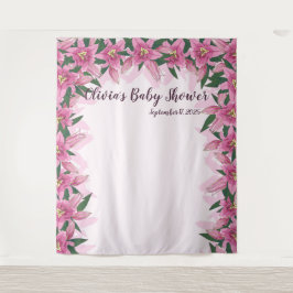 Tapete De Parede Lírios cor-de-rosa florescentes à volta do pano de