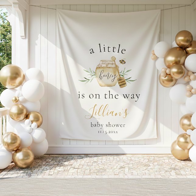 Tapete De Parede Little Honey On The Way Bee Baby Shower Backdrop (Criador carregado)
