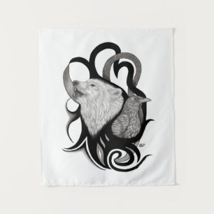 Tapete De Parede Lobo Branco com Arte Tribal Raven