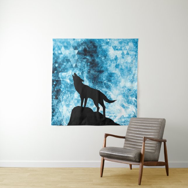 Tapete De Parede Lobo Uivando Fumaça azul abstrata de inverno (In Situ)