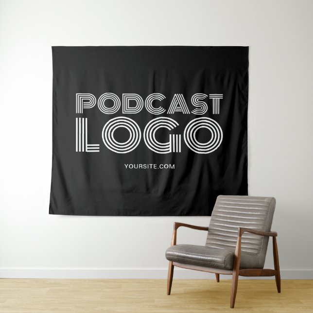 Tapete De Parede Logotipo de Podcast Moderno Preto e Branco (In Situ (Horizontal))