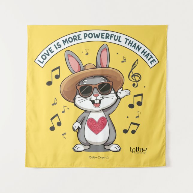 TAPETE DE PAREDE LOVE IS MORE POWERFUL THAN HATE BUNNY TAPESTRY (Frente)