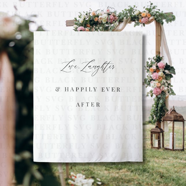Tapete De Parede Love Laughter & Happily Ever After Wedding Banner (wedding backdrop banner)