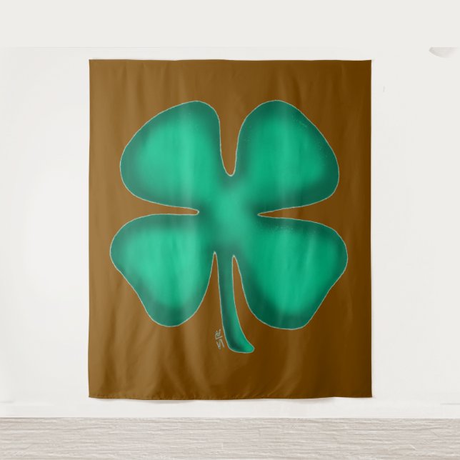 Tapete De Parede Lucky 4 Folha Irlandesa de Clover Brown (Frente)
