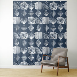 Tapete De Parede Lúpulo Tribal de Caribe Negrito: Azul e Branco Mar