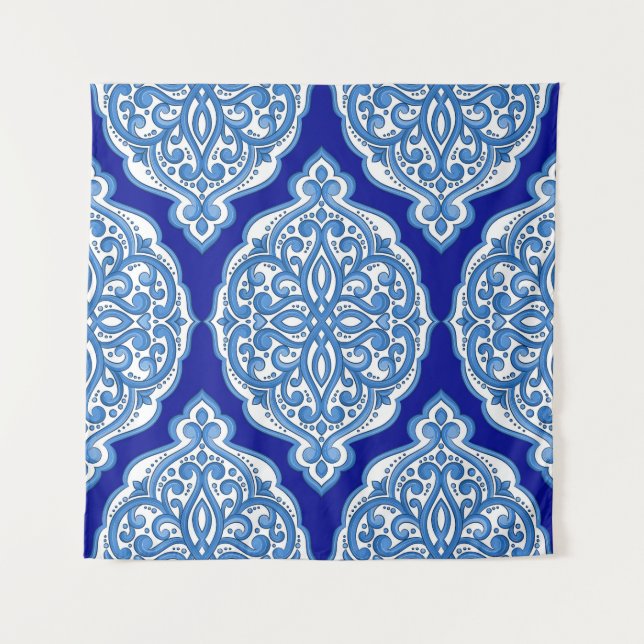 Tapete De Parede Luxo branco-azul, ornamento turco. (Frente)